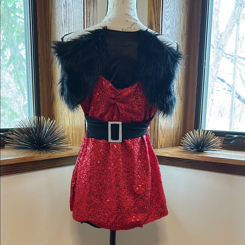 Weissman Red Sequence Dress w/Black Fur Vest Dance Costume Size Medium Child